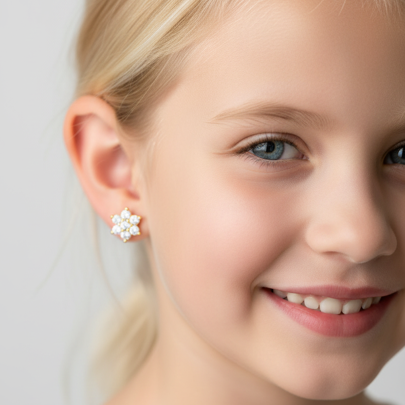 14k Yellow Gold Flower Childrens Earrings