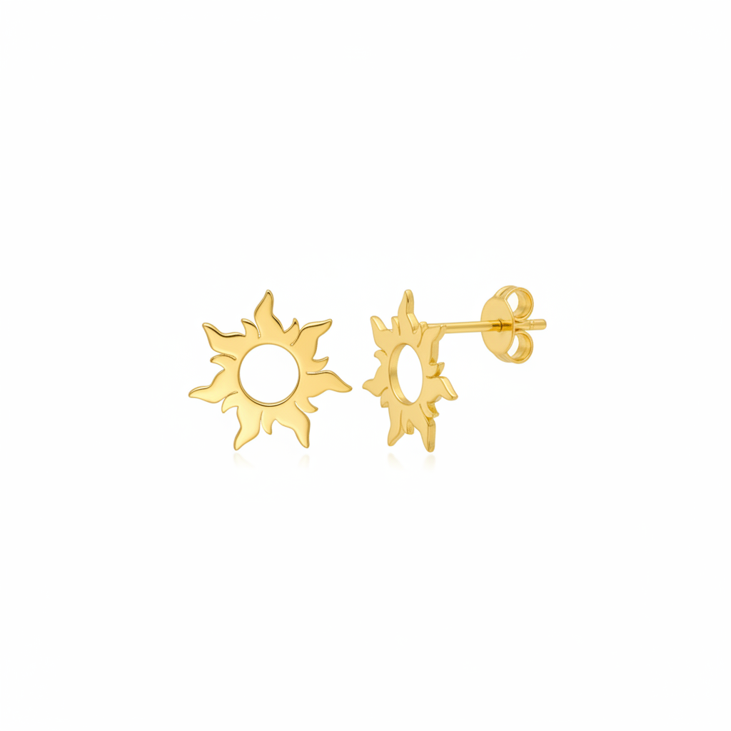 14K Yellow Gold Flaring Sun Post Earrings