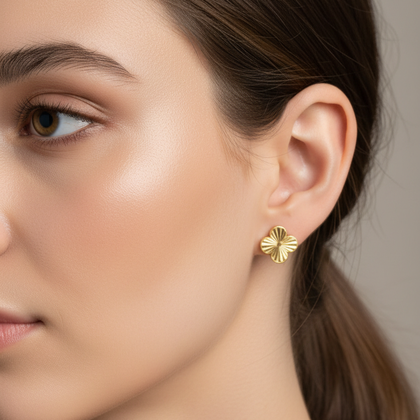 14K Yellow Gold Clover Stud Earrings