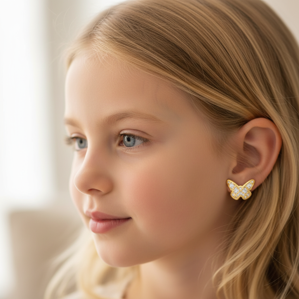 Checkered Butterfly Earrings in 14K Yellow Gold