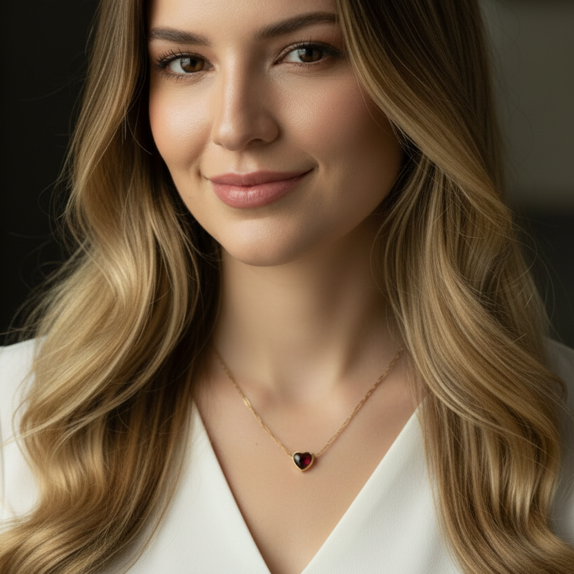 14K Yellow Gold Garnet Heart Necklace