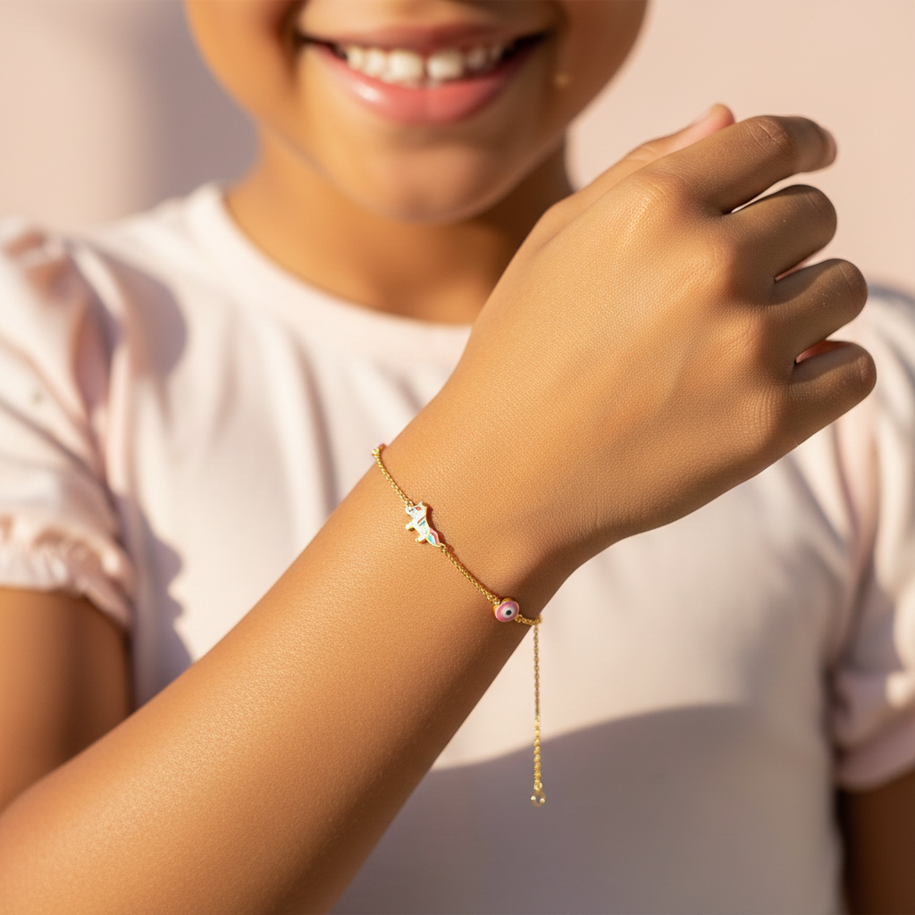 Pulsera de Unicornio para Niña en Oro Amarillo 14K