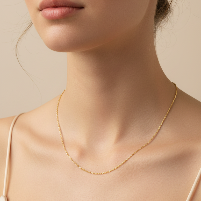 18k Yellow Gold Round Cable Link Chain