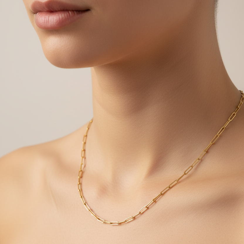 18K Yellow Gold Fine Paperclip Chain