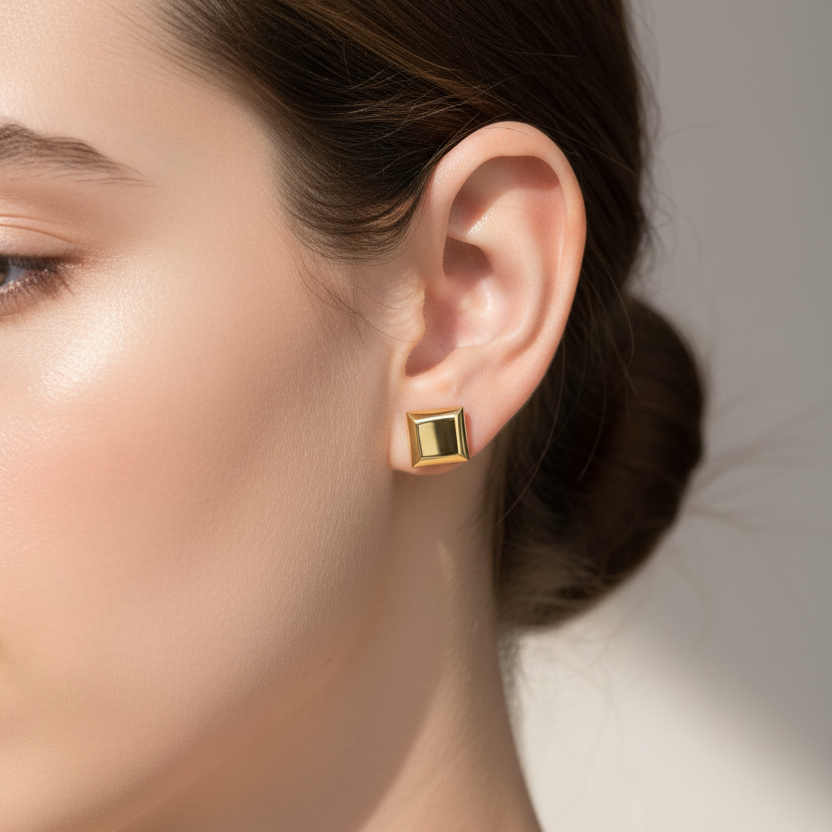 14K Yellow Gold Flat Back Square Earrings