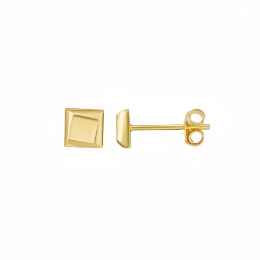 14K Yellow Gold Flat Back Square Earrings