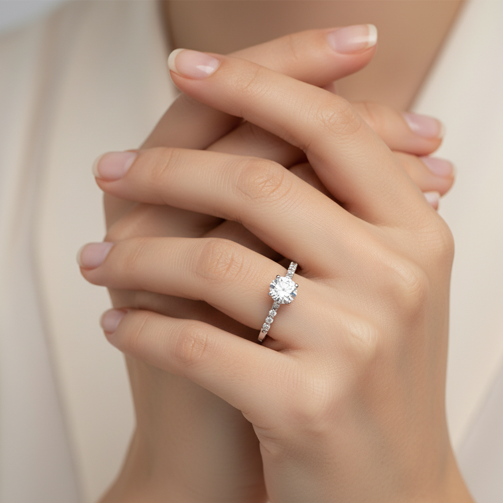 Anillo de Compromiso Diamantes Flotantes en Oro Blanco 14k