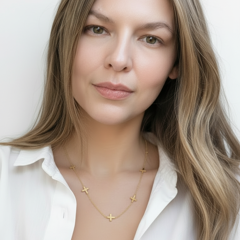14k Yellow Gold Chain Necklace with Cross Stations
