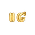 14K Yellow Gold Puffed Double Row C Hoop Earrings