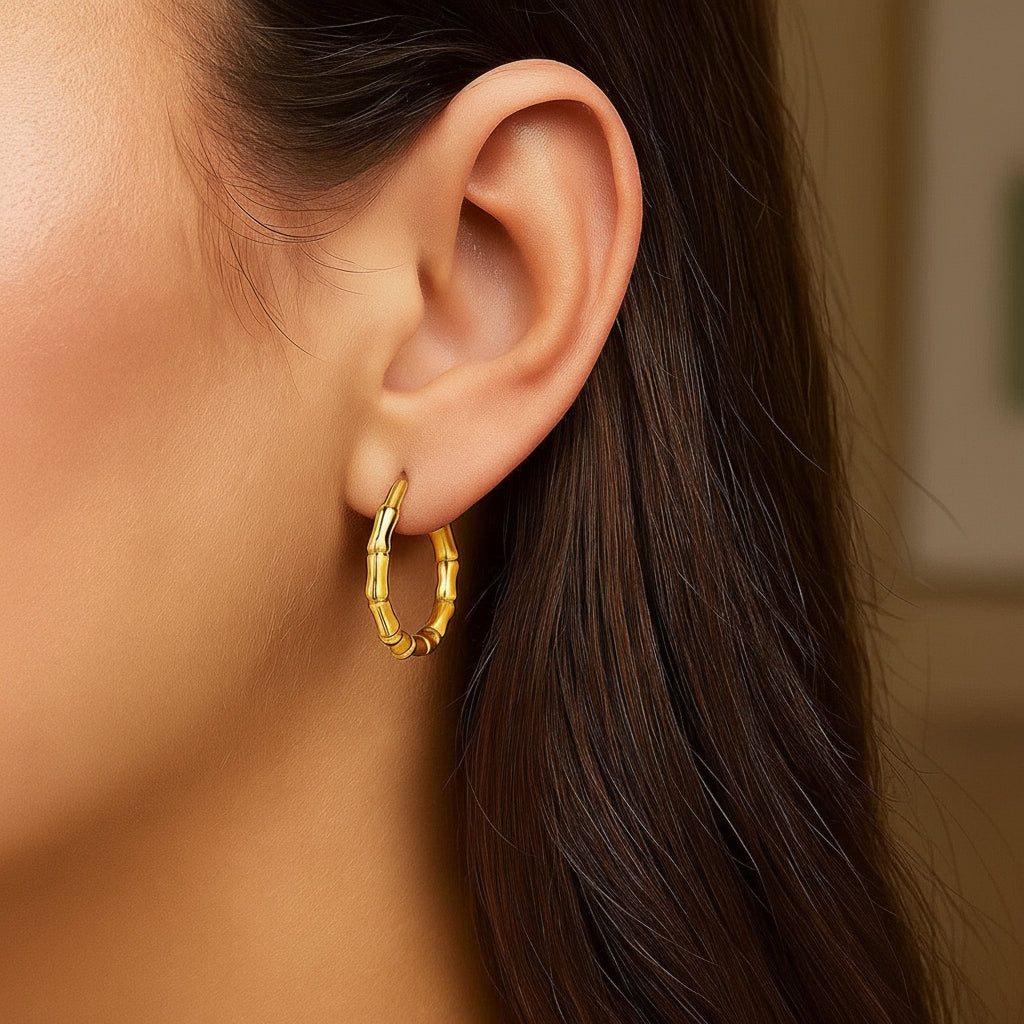 10k Yellow Gold Branch Motif Hoop Earrings