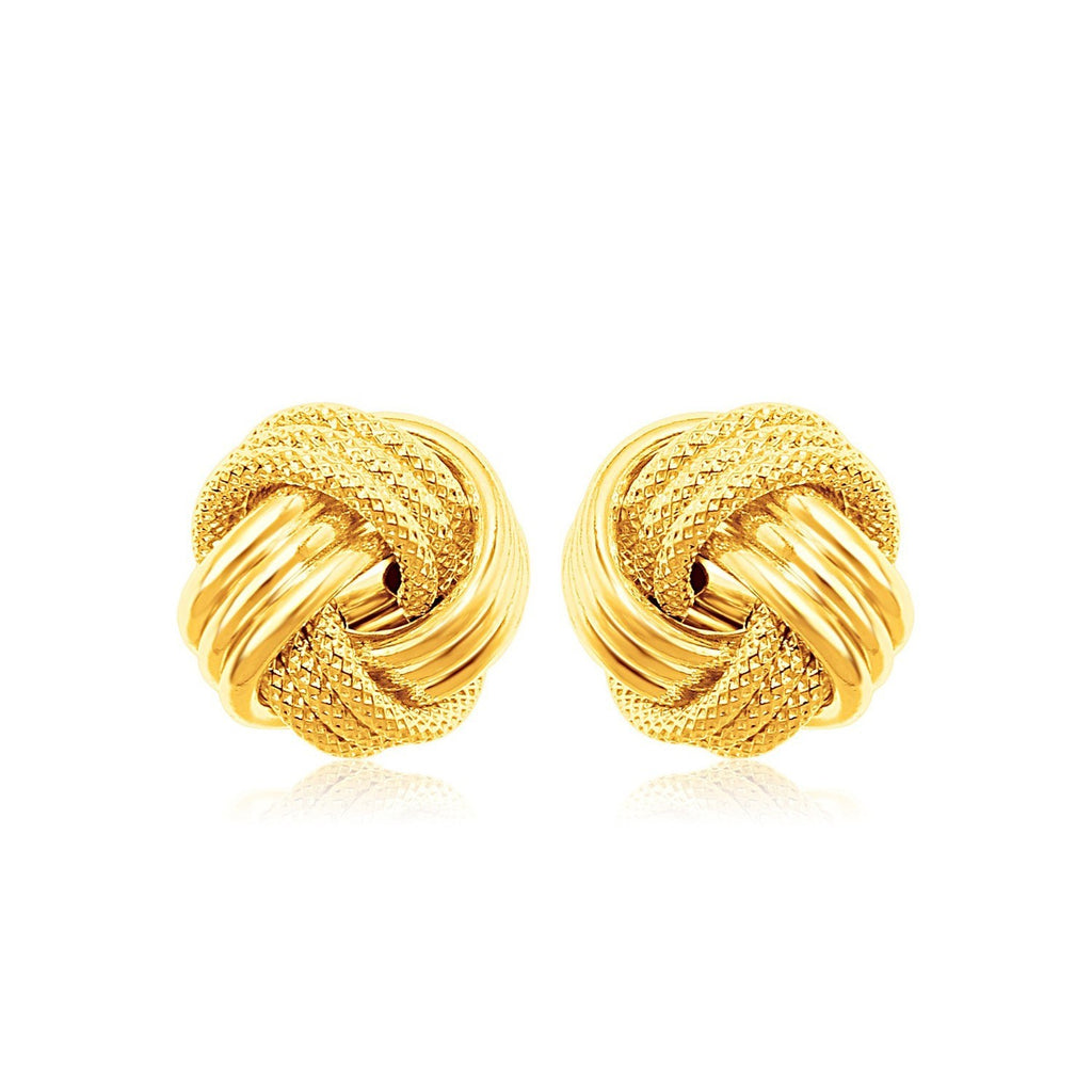 14k Yellow Gold Love Knot with Ridge Texture Earrings