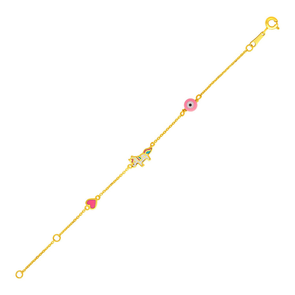 Pulsera de Unicornio para Niña en Oro Amarillo 14K