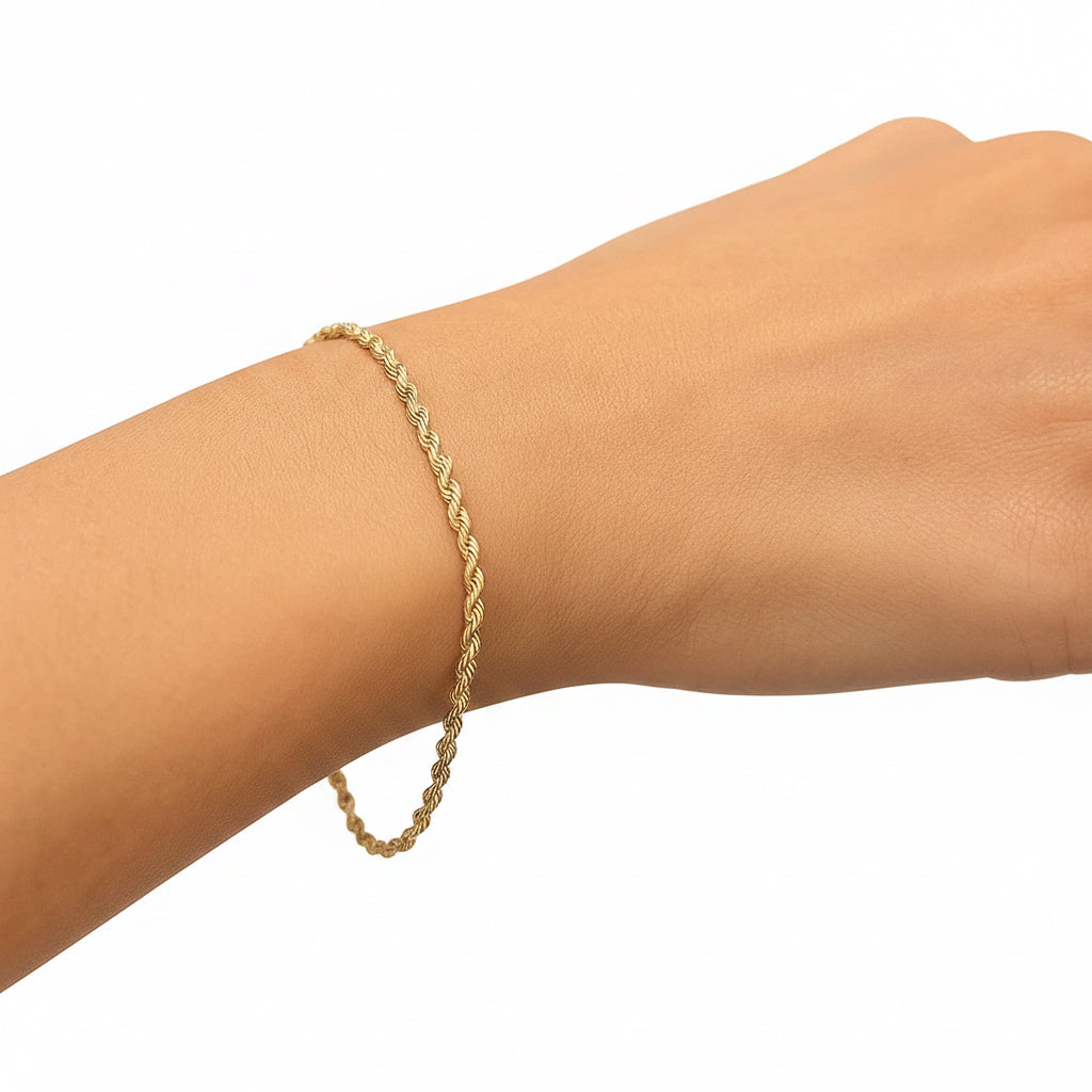 10k Yellow Gold Solid Diamond Cut Rope Bracelet