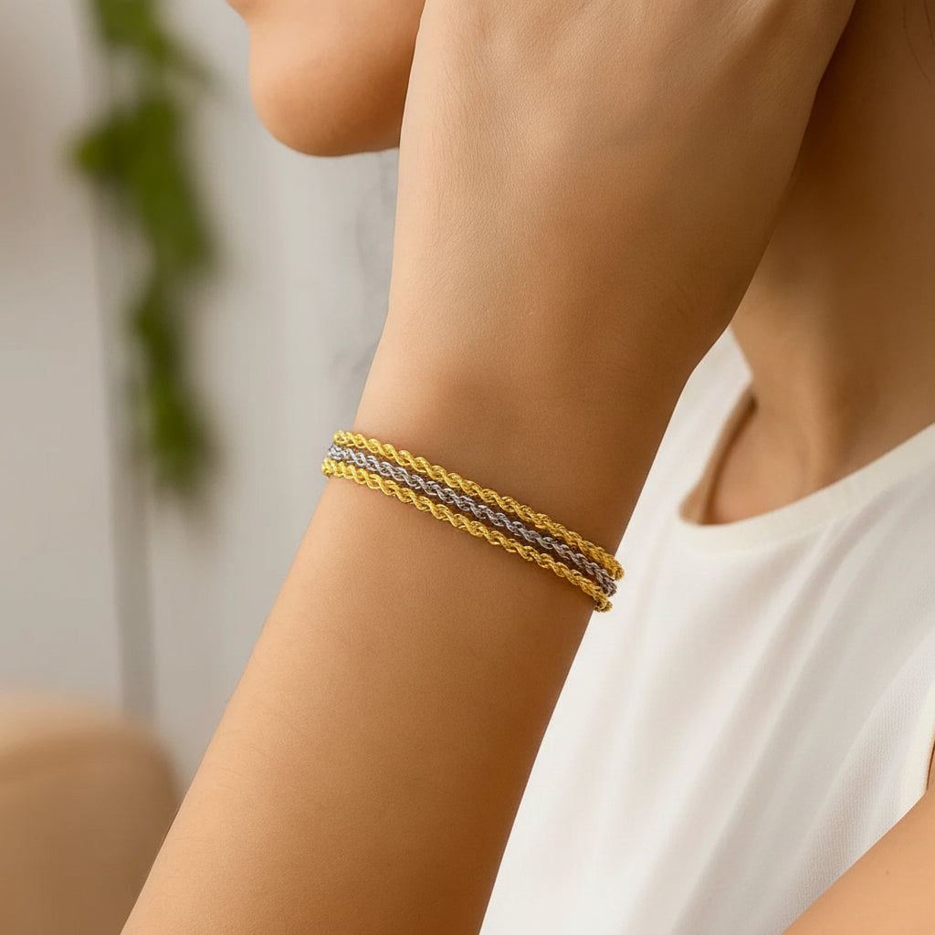 Triple Strand Rope Chain Bracelet in 10k Two Tone Gold