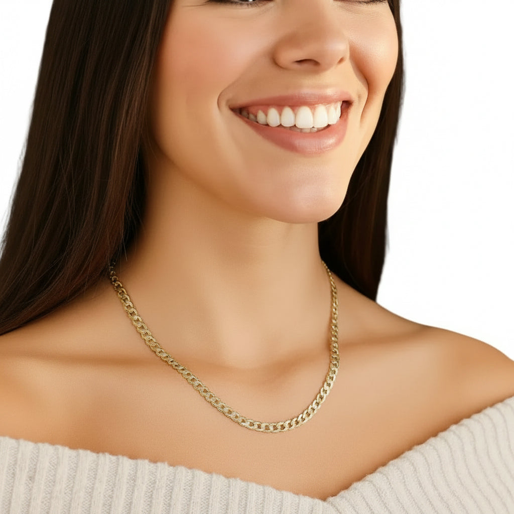 14k Two Tone Gold Pave Curb Chain