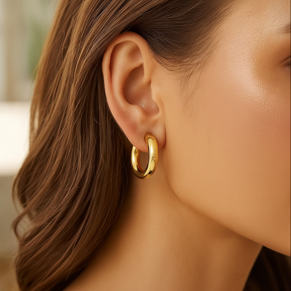 Medium Round Electroform Hoop Earrings in 14K Yellow Gold