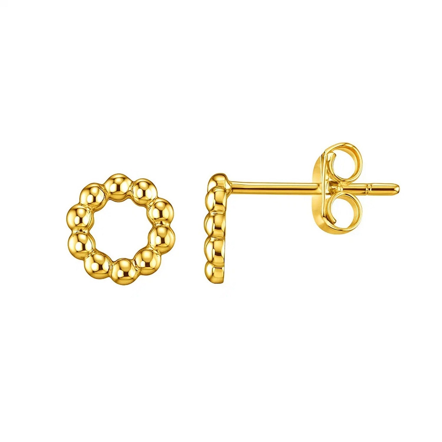 14K Yellow Gold Beaded Circle Earrings