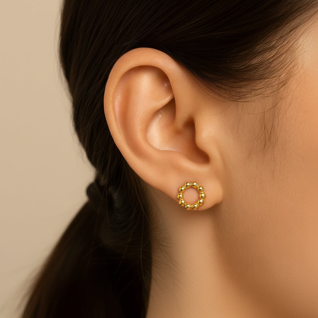 14K Yellow Gold Beaded Circle Earrings