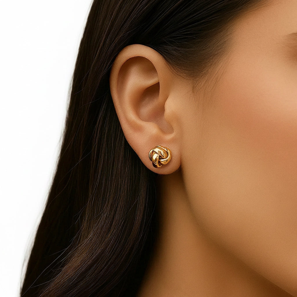 10k Yellow Gold Love Knot Stud Earrings(9mm)