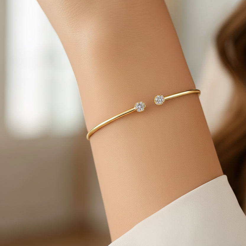 14k Yellow Gold High Polish Diamond Cluster Bangle