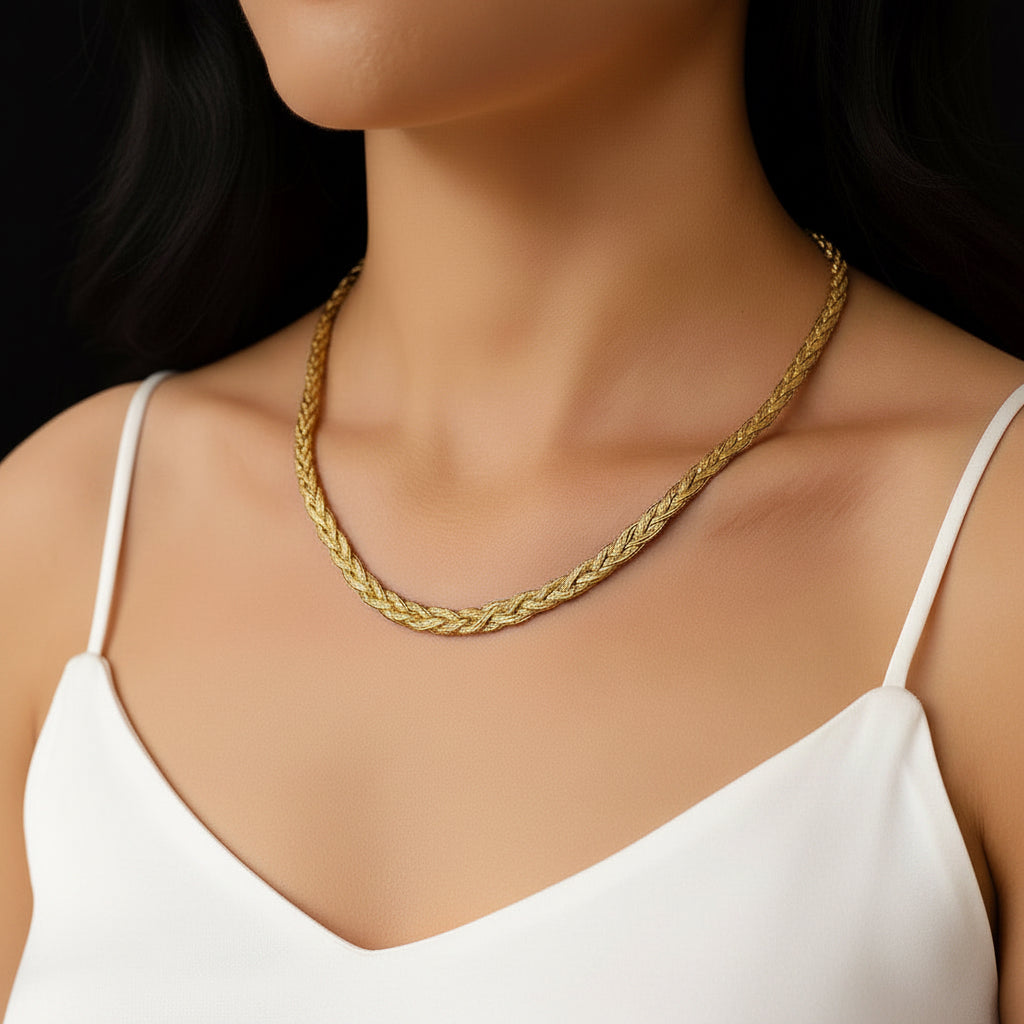 14k Yellow Gold Braided Herringbone Chain