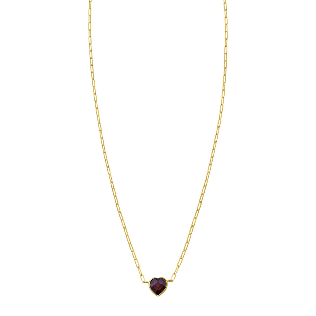 14K Yellow Gold Garnet Heart Necklace