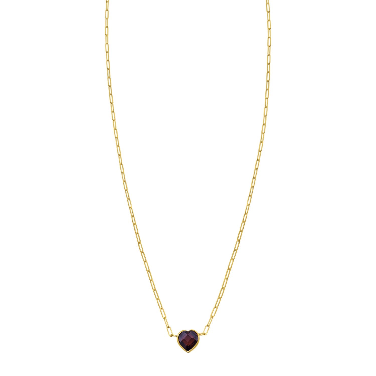 14K Yellow Gold Garnet Heart Necklace