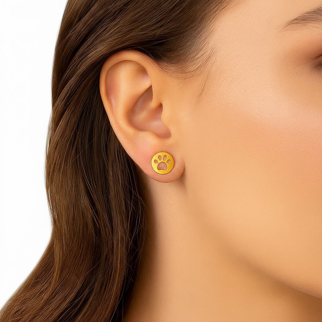 14k Yellow Gold Post Earrings with Paw Prints