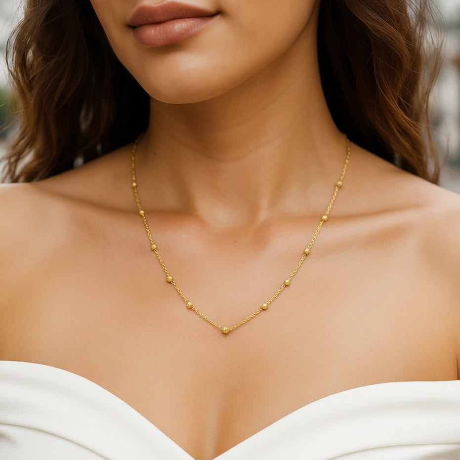 Textured Saturn Bead Necklace in 14K Yellow Gold