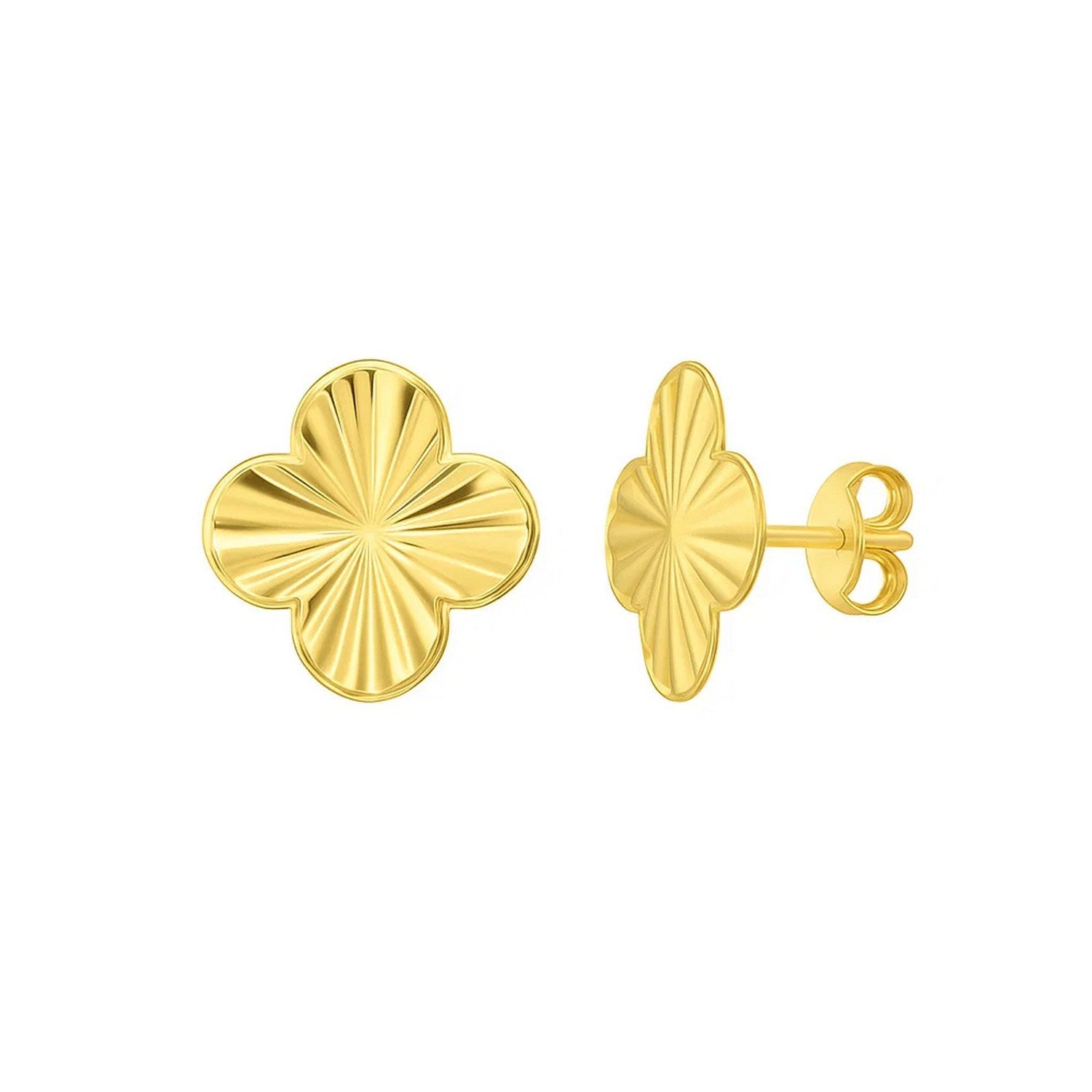 14K Yellow Gold Clover Stud Earrings