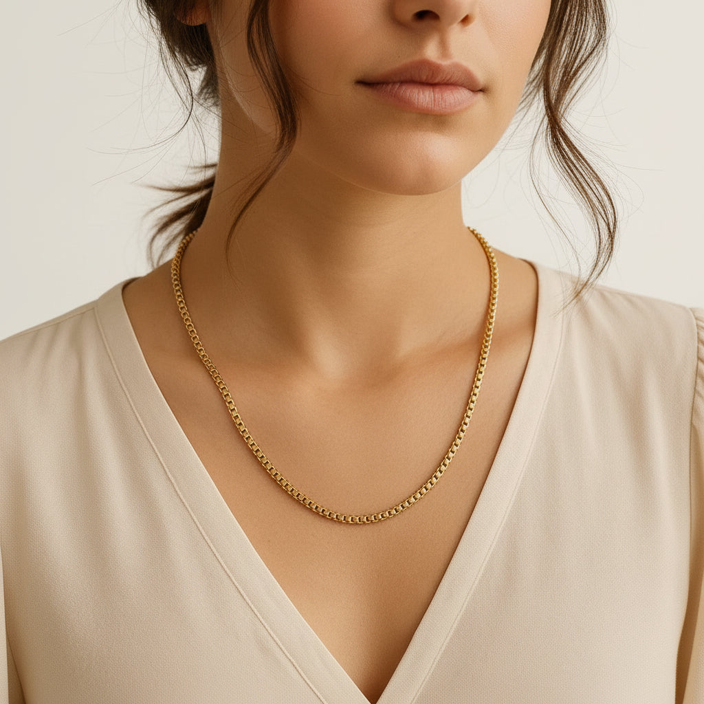 14k Yellow Gold Solid Round Box Chain