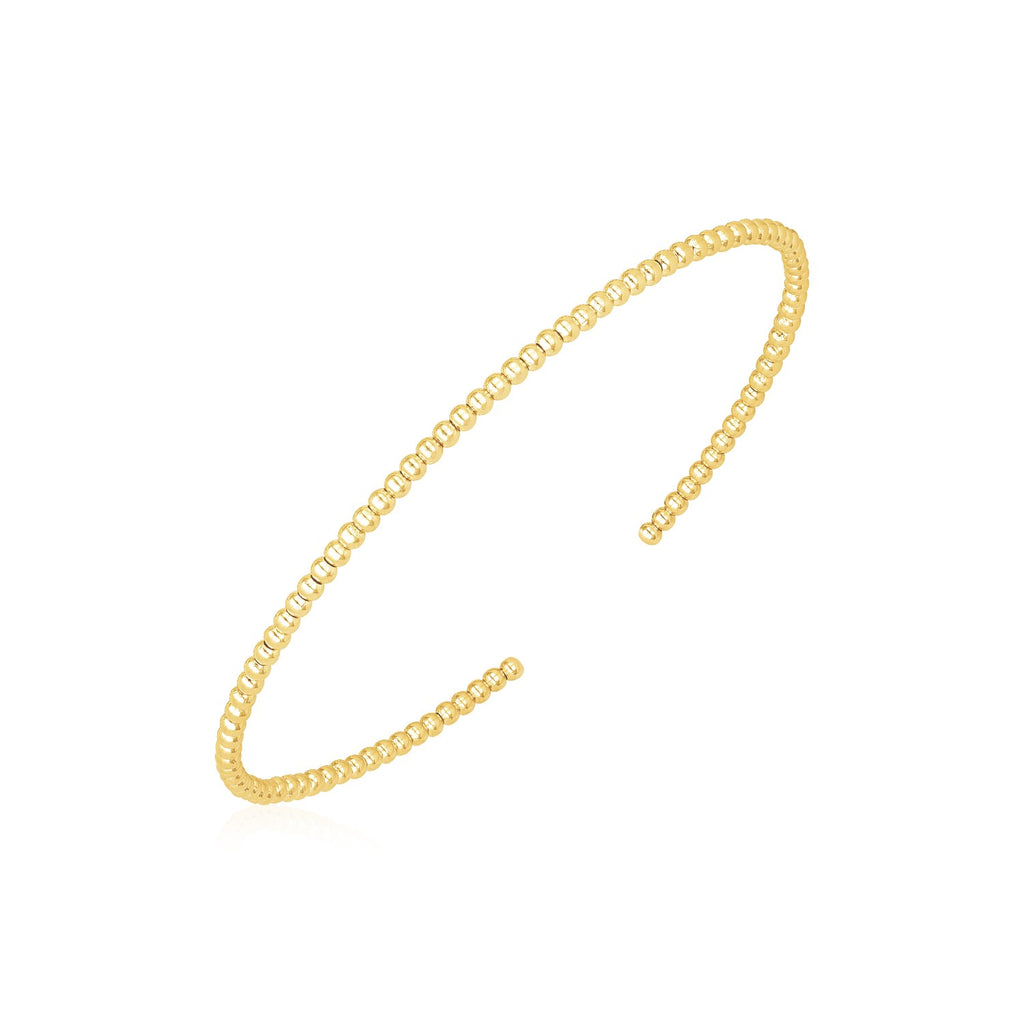 14k Yellow Gold High Polish Bead Cuff Bangle