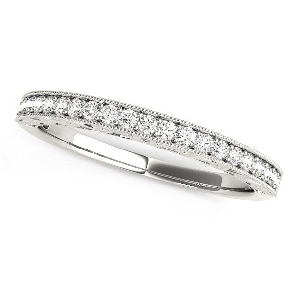 Argolla de Matrimonio con Diamantes en Oro Blanco 14k, Borde Milgrain (1/6 qt.)