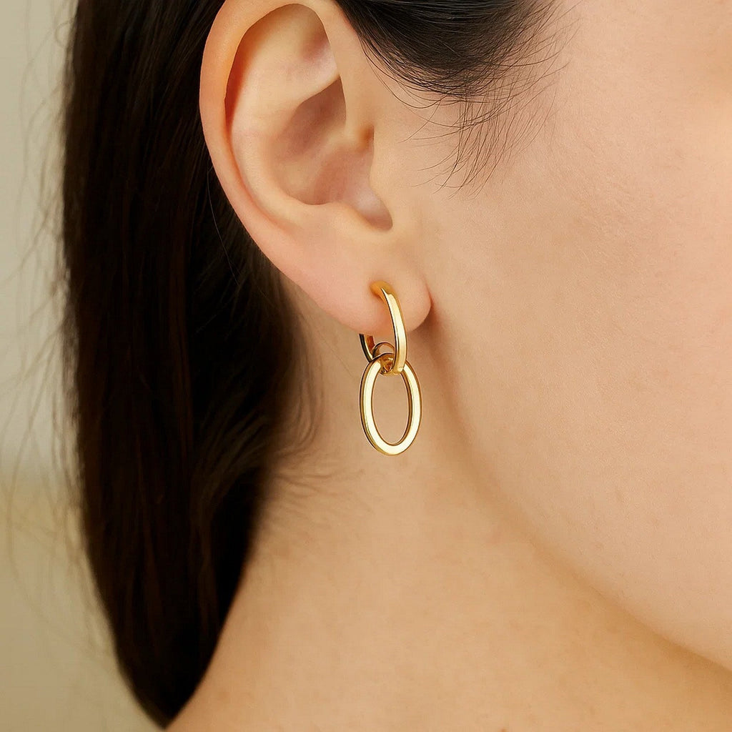 14K Yellow Gold Interlocking Drop Hoop Earrings