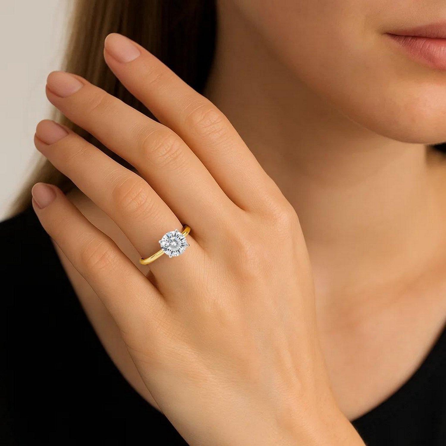 2 Carat Round Lab Grown IGI G/VS1 Diamond Solitaire Ring in 10K Yellow Gold