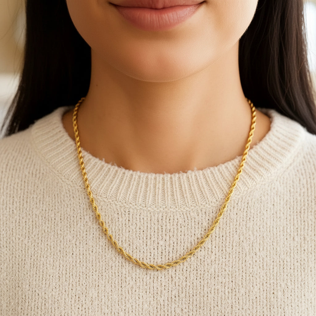 14K Yellow Gold Hollow Diamond Cut Rope Chain