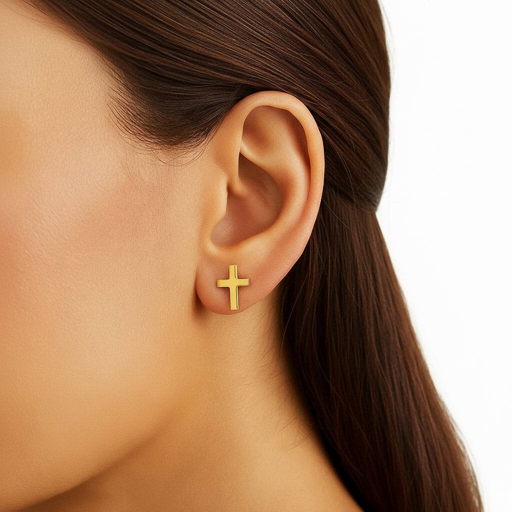 14k Yellow Gold Post Earrings with Crosses