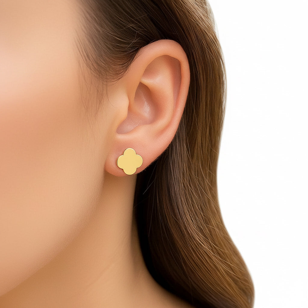 14K Yellow Gold Polished Clover Stud Earrings