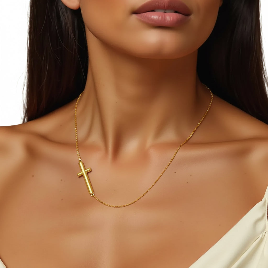 14k Yellow Gold Necklace with a Polished Cross Design