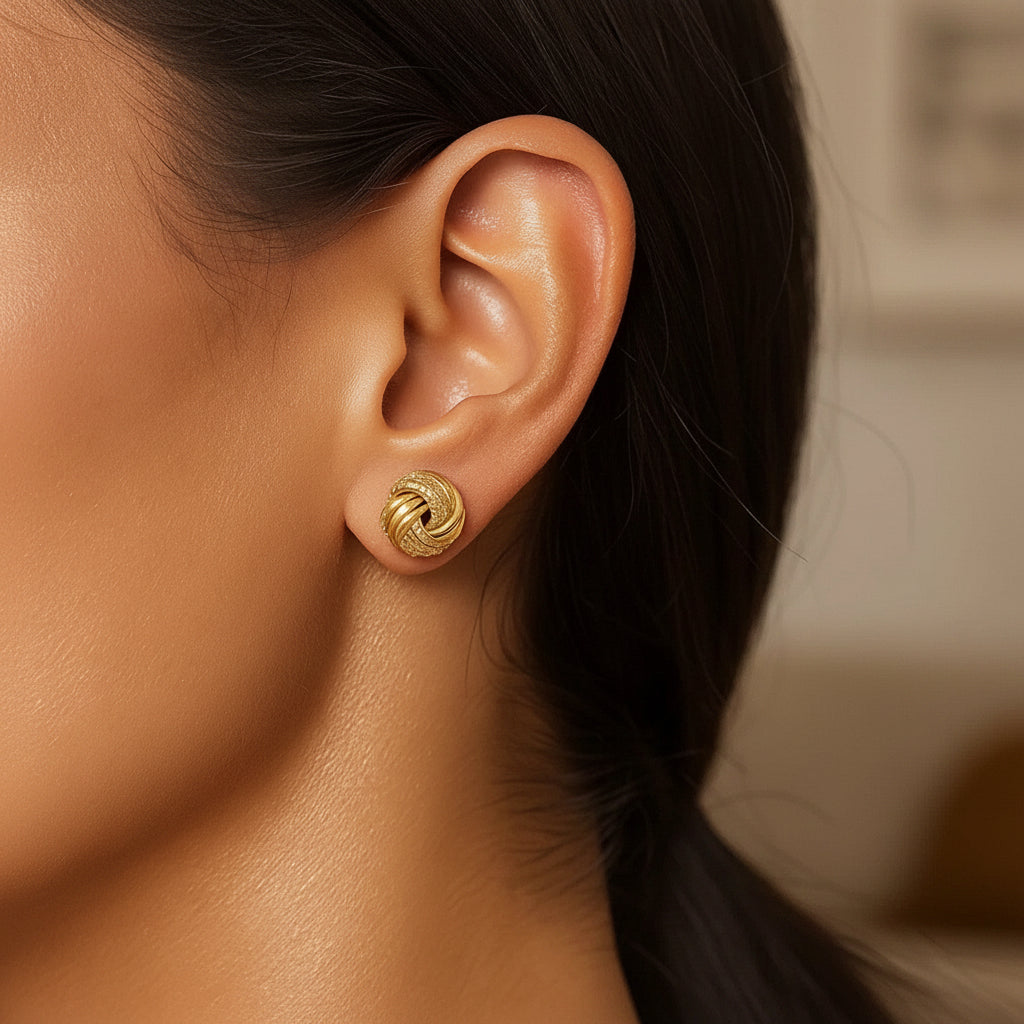 10k Yellow Gold Love Knot with Ridge Texture Earrings