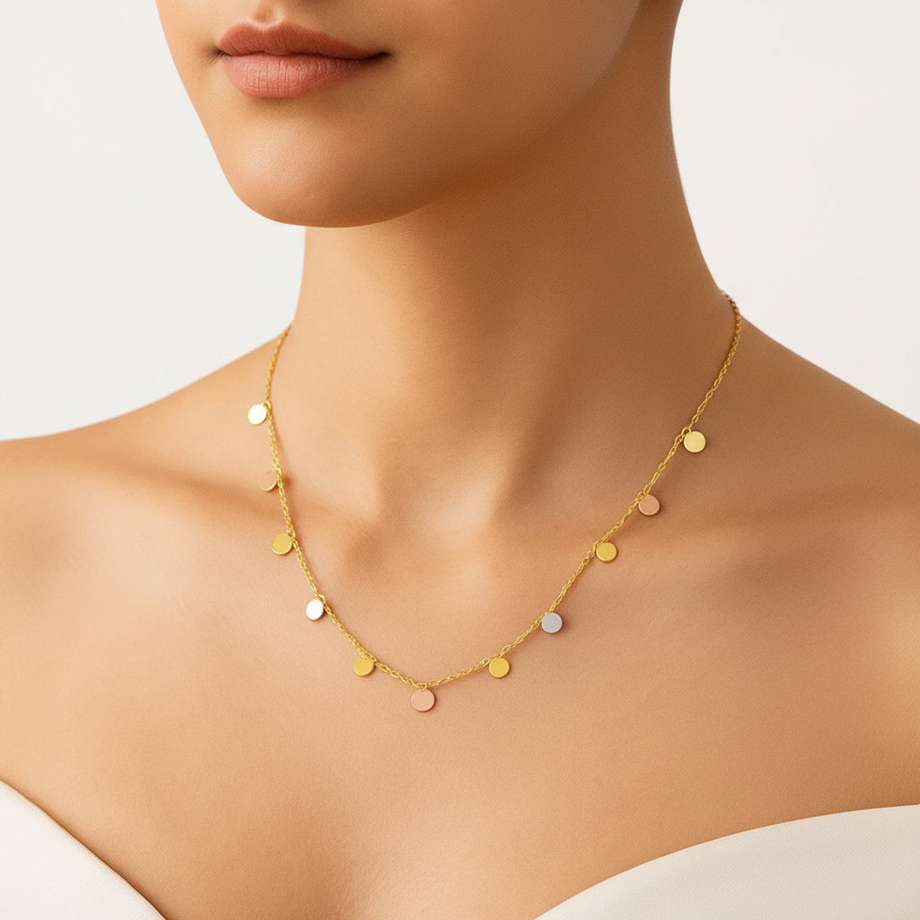14K Tri Color Necklace with Dangling Circles