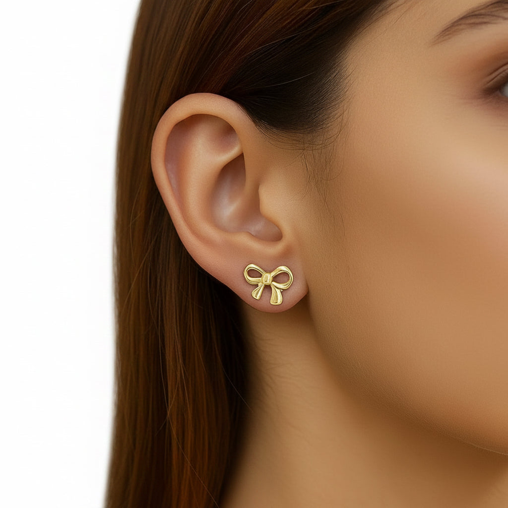 14k Yellow Gold Bow Style Post Earrings