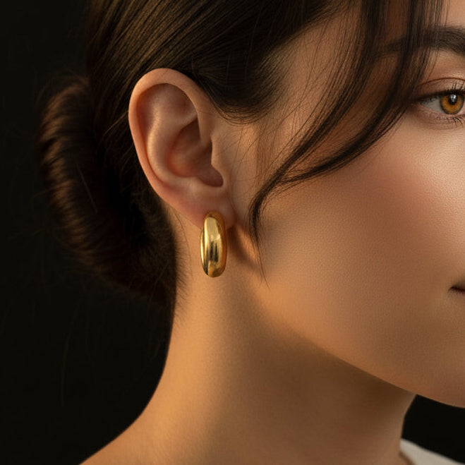 14k Yellow Gold Large Omega C Hoops
