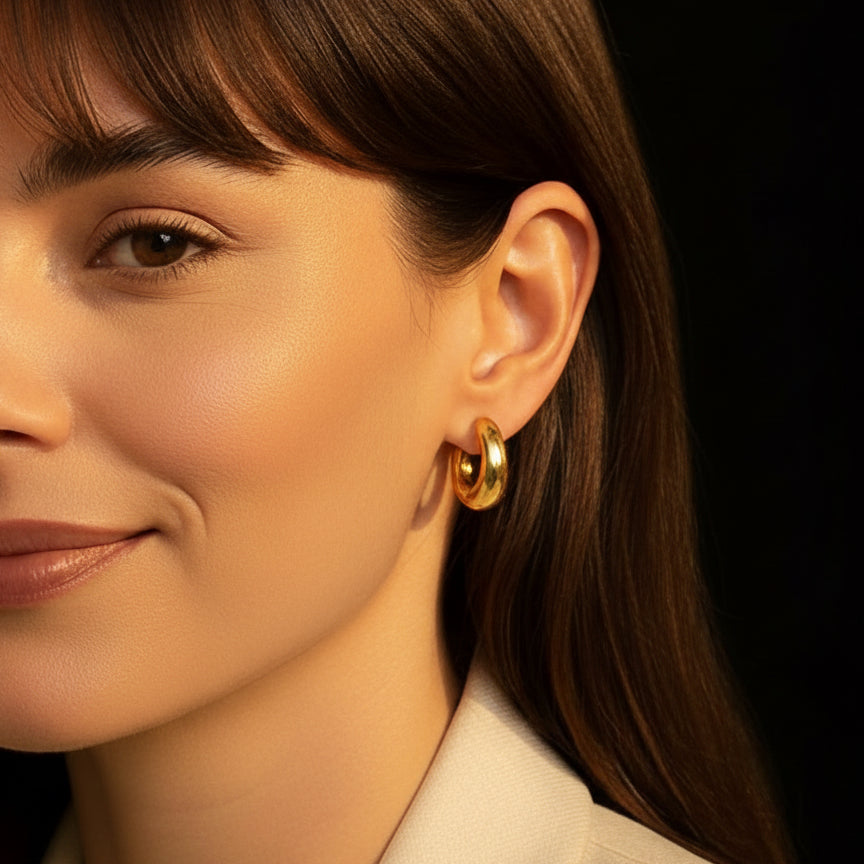 14k Yellow Gold Small Puffy Hoops