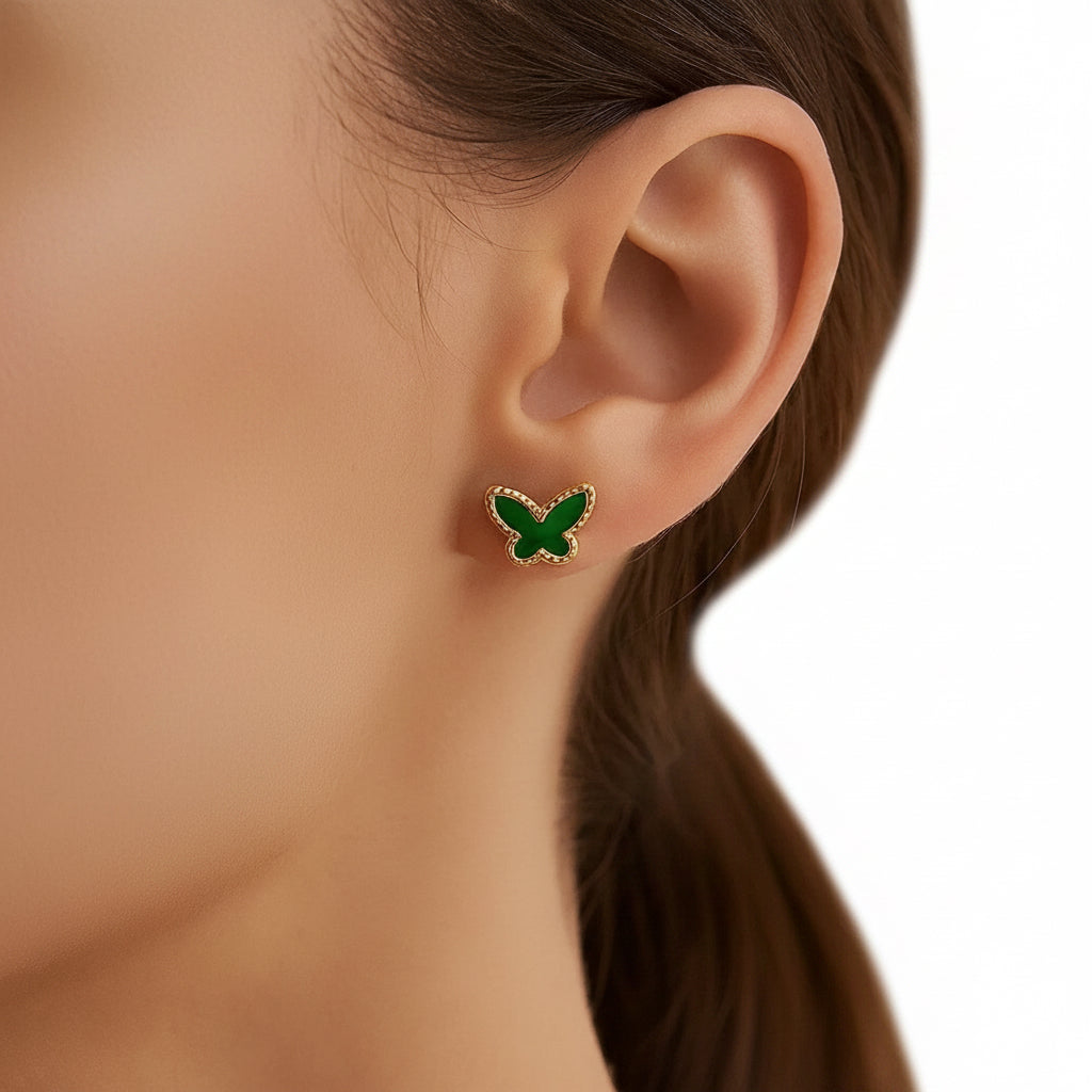 14K Yellow Gold Primavera Malachite Butterfly Stud Earrings