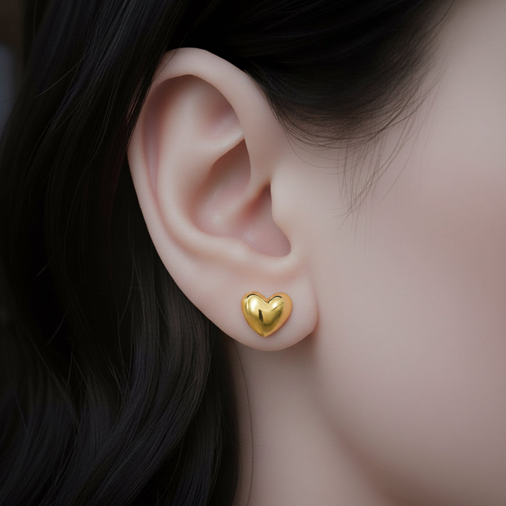 14k Yellow Gold Puffed Heart Shape Shiny Earrings
