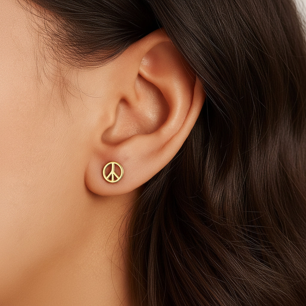 14k Yellow Gold Post Earrings with Peace Signs