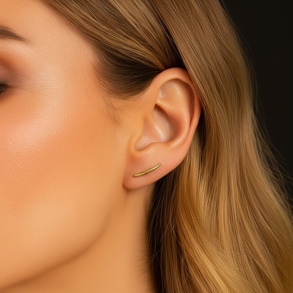 14k Yellow Gold Curve Climber Post Earrings