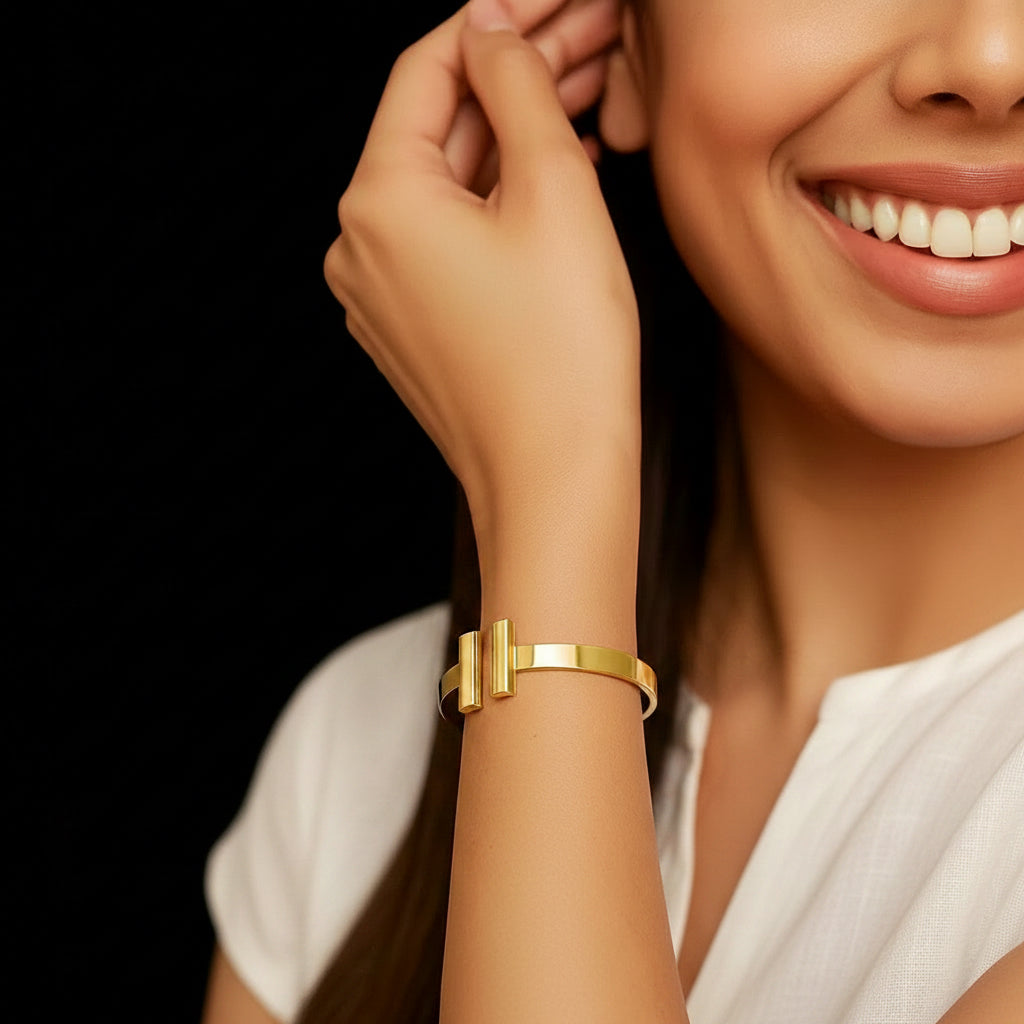 14k Yellow Gold High Polish Bar Cuff Bangle
