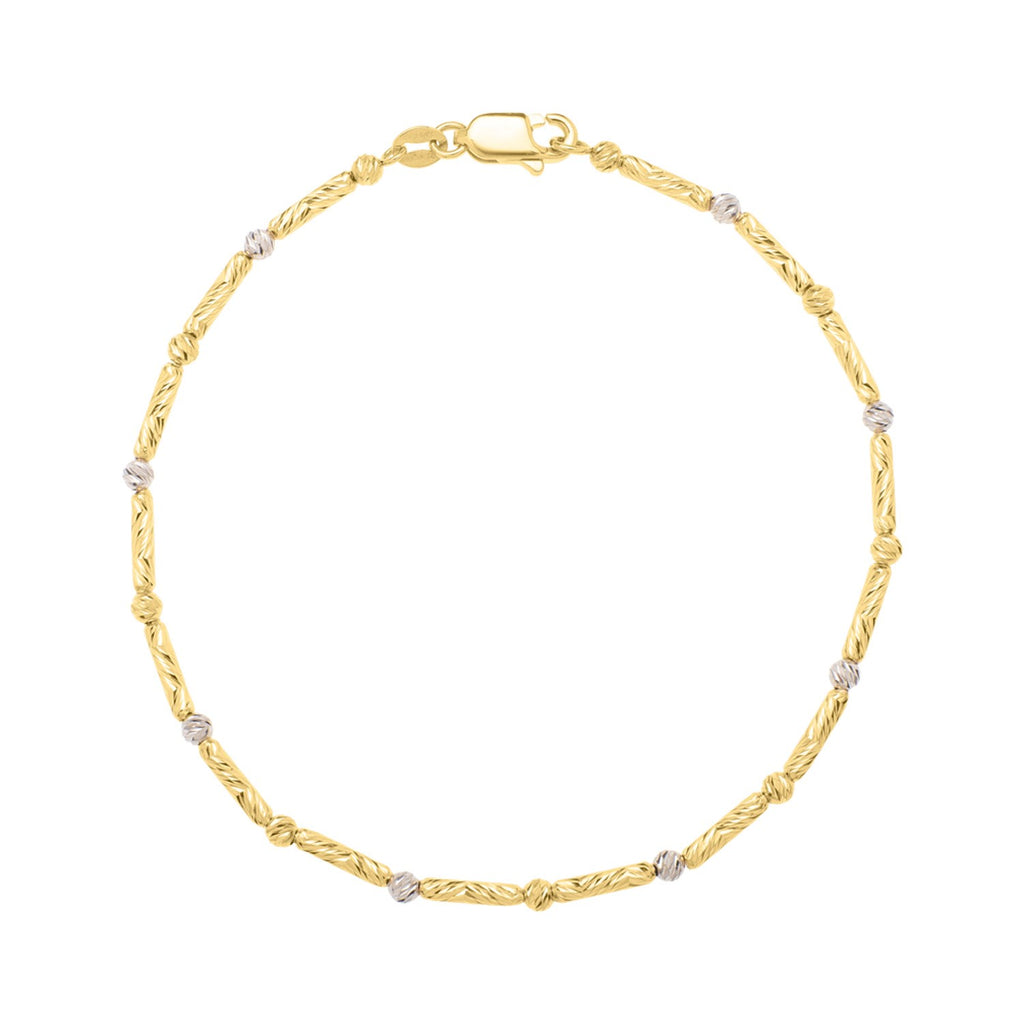 Two Tone Bar and Bead Bracelet in 14K Gold